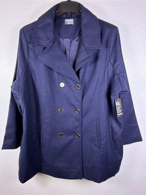 Masseys Women's Blue Wool Blend Pea Coat
Lined Button Collared 3X Plus